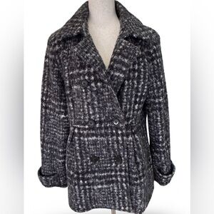 Maralyn & Me Black and Gray Plaid Pea Coat Woman’s SZ L
